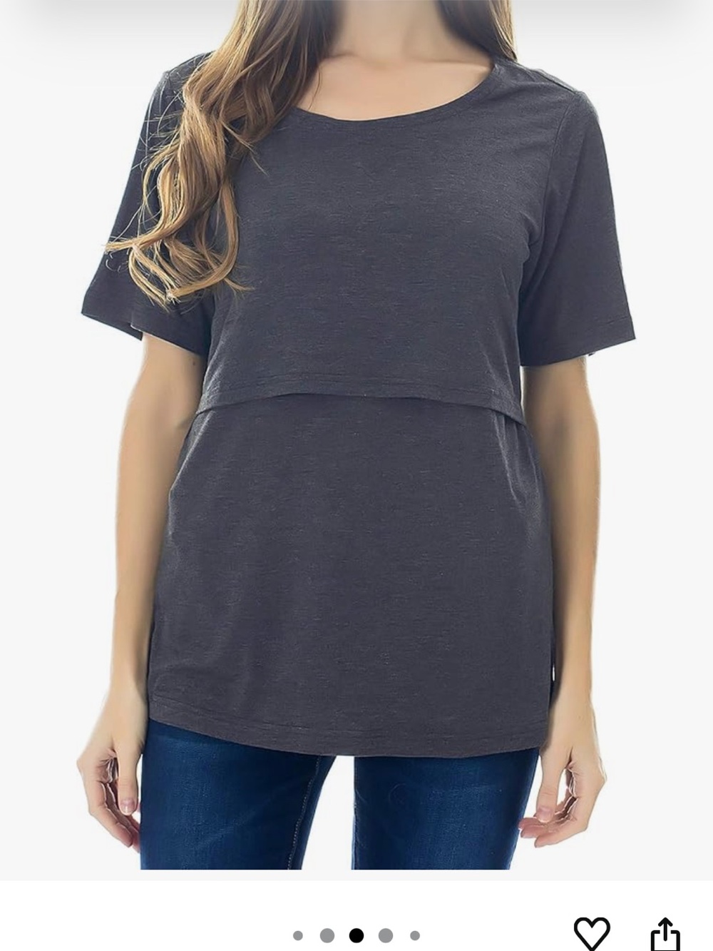 Layered Short-Sleeve Nursing Tee - Charcoal Grey